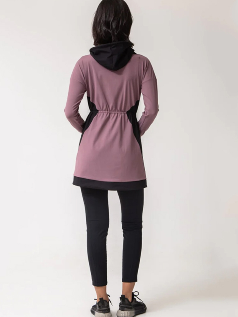 Modesty Long Sleeve Splicing Hit Color Drawstring Waist Jacket Active wear for women