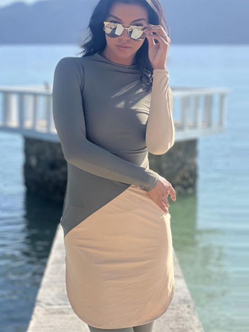 Modesty Long Sleeve Contrast color Active Set for women